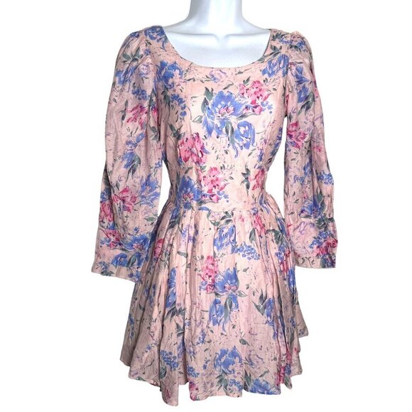 LoveShackFancy Ross Dress Floral Print Long Sleeve Mini Dress Pink Size 2 - Picture 9 of 9